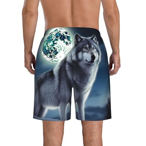 Men's Swim Trunks Quick Dry Board Shorts Mens Bathing Suit Swimsuits Wolf Under Moon Beach Shorts with Pockets4