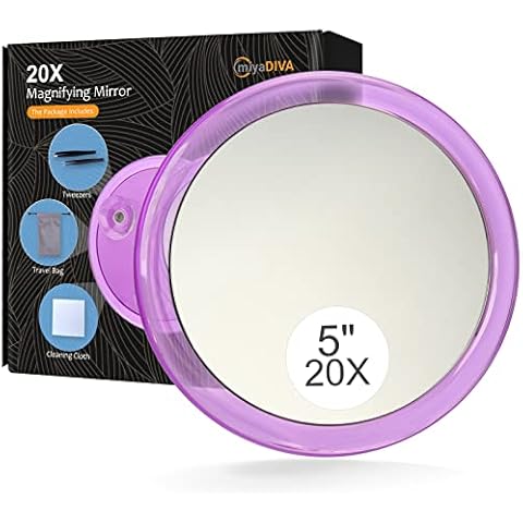 5Inches 20X Magnifying Mirror &Slant Tip and Pointed Eyebrow Tweezer Set,Perfect for Precise Makeup Application for Facial Hair, Blackhead and Tick Remover. (with Suction Cups, Purple   ) Cover
