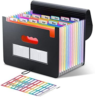ThinkTex Accordian File Organizer, 12 Pockets Expanding File Folders, Portable Monthly Bill Receipt Organizer, Colorful Tabs, Letter/A4 Size for School, Home and Office, Classroom Must Haves