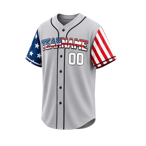 Camiseta de Béisbol Patriótica Personalizada con Nombre y Número, Camisa de Uniforme con Botones para Hombre, Mujer y Jóvenes miniatura 3