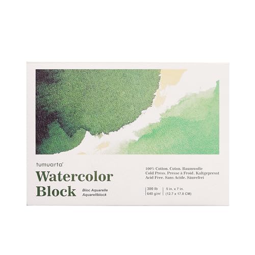 tumuarta Watercolor Block 300 LB 640 GSM 100% Cotton 5X7 10 Sheets Acid Free Cold Press Watercolor Paper Board Sketch Books for Watercolors Acrylic and More Dry & Wet Media
