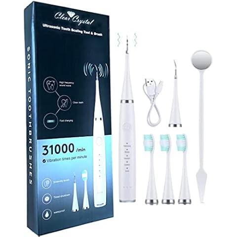 Sonic Electric Toothbrush, for Adults and Kids, with 3 Brush Heads & Descaling Tools, Wireless Fast Charge, One Charge for 60 Days, 5 Modes with 2 Minutes Build in Smart Timer Plus Free Dental Mirror Cover