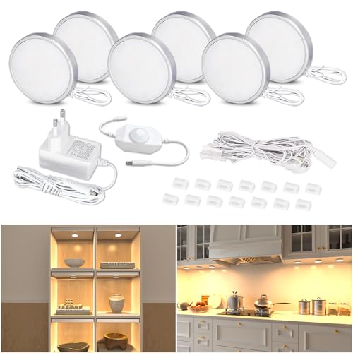 WOBANE LED Schrankbeleuchtung Dimmbar,6er Warmweiß Vitrinenbeleuchtung,Helle Unterbauleuchte für Küche,Schrank,Regale,Kleiderschrank,2700K,164 LEDs,24V