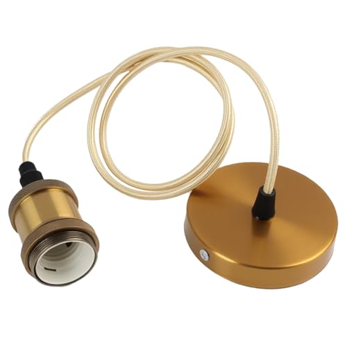 Vintage Ceiling Pendant Light Fitting, Antique Brass Ceiling Light with Twisted Braided Flex & Adjustable Cord, E27 Pendant Light Fitting, RetroFixtures for Kitchen, Bedroom, Dining Roo