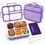 kinsho Lunch Boxes for Kids Girls Teens - Bento Box Set with Insulated Bag and Ice Pack, 6 Compartment Leak Proof Food Container, BPA-Free, Microwave Safe, Ideal for School & Work, Purple