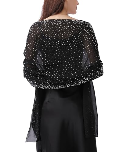 Women Shawls and Wraps for Evening Dresses, Sparkly Rhinestone Sheer Chiffon Scarf Shawls, Formal Dress Cover