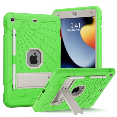 SIBEITU Case Compatible with iPad 9th Generation for Kids, with Pencil Holder Stand, Heavy Duty Rugged Case for iPad 10.2 inch