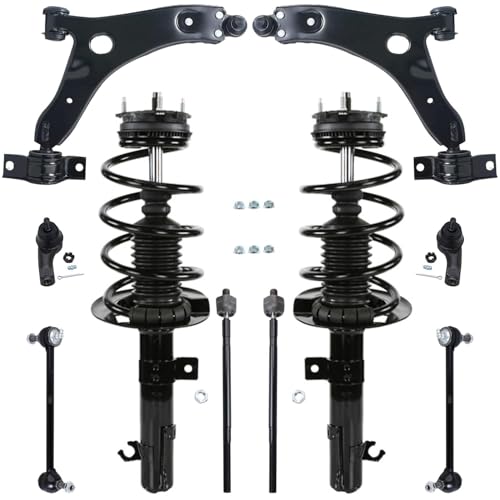 Image of Detroit Axle - Front End 10pc Suspension Kit for 2008 Ford Focus, 2 Lower Control Arms w /Ball Joints, 2 Ready Struts, 4 Inner & Outer Tie Rods, 2 Sway Bar Links, Replacement