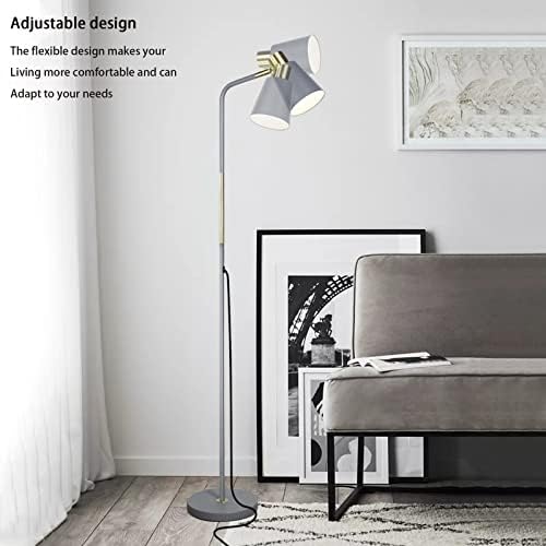Floor Lamp, Industrial Floor Lamps Corner Lamp Rustic Farmhouse Standing Lamp, Adjustable Metal Heads Indoor Task Lighting Reading Floor Lamps for Living Room, Bedroom, E27 Socket (Grey)