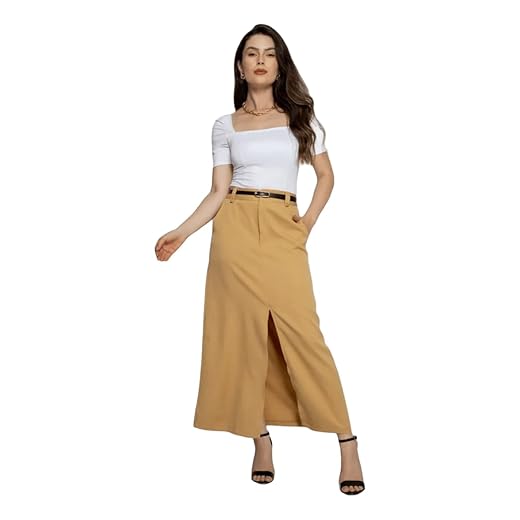 Saia Social Feminina em Alfaiataria com Fenda Frontal – Cintura Alta, Elegante e Sofisticada para Escritório, Eventos e Dia a Dia | REF: SAI-009