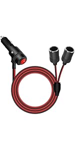 RIIEYOCA Adattatore Accendisigari Auto Y Splitter – 1 Maschio A 2 Femmine Con Interruttore E Fusibile, Cavo 10 Pollici 16AWG, 12V-24V - 2