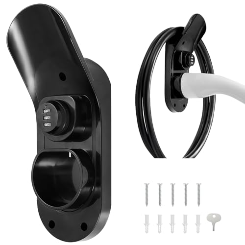 Litorange Porta cavo di ricarica tipo 2 EV, serratura a combinazione meccanica con password regolabile, supporto da parete per auto elettrica con spine IEC 62196-2, protezione antifurto per cavo e