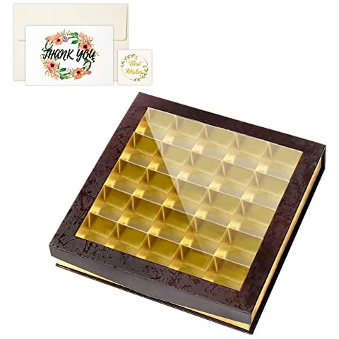 Bumlon Chocolate Gift Boxes Empty with Sleeve,Empty Chocolate Packaging Boxes with Window,for Birthday Father's Day Mother's Day, Wedding,Pastry,Candy,Cookie,Party,Wedding,Christmas(25grids 1pack) Cover