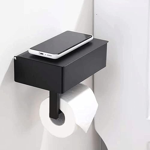 Miniatura 7 de NEWCES Soporte de papel higiénico con estante para teléfono SUS 304 de acero inoxidable montado en la pared Soporte de rollo de papel higiénico