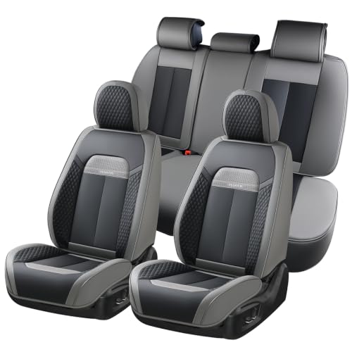 Image of FLORICH Full Set Car Seat Covers, Breathable Waterproof Nappa Leather Seat Covers, Gary Seat Covers, Automotive Interior Cover Universal for Cars SUV Truck Sedan - Gary&Black