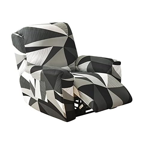 Recliner Stretch Sofa Slipcover, 4 Pieces Printed Spandex with Pockets Recliner Chair Slipcovers Furniture Protector Couch Soft with Elastic Bottom-A-Recliner Cover