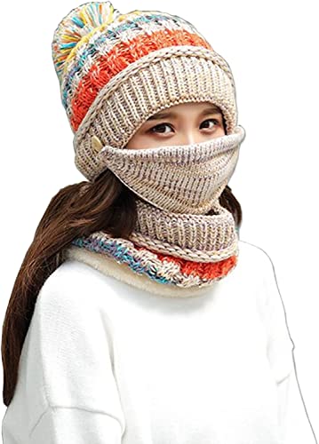 NICE Home Frauen Mädchen Strickmütze Schal Set Mode Winter warme Mütze mit zusätzlichem Schal, 22-23inch, beige Cover