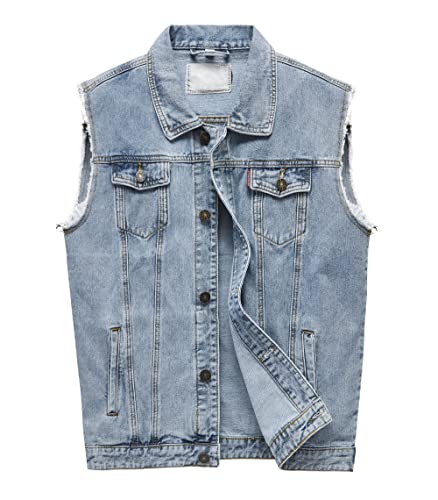 Jyg Mens Casual Denim Vest Classic Trucker Button-Down Sleeveless Jean Jacket (Blue,Medium) #TOP26