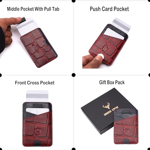 URBAN CREW Croc Texture Leather Card Holder Wallet for Men – Slim RFID Blocking Minimalist Wallet, Front Pocket Money Clip for Credit Cards & Cash (Red)3
