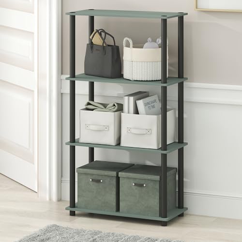 Image of Furinno Turn-N-Tube Storage Shelves, 4-Tier Toolless Book Shelf, Corner Shelf, Open Shelves, for Organization and Storage, Living Room, Garage, Home Office, Sage Green