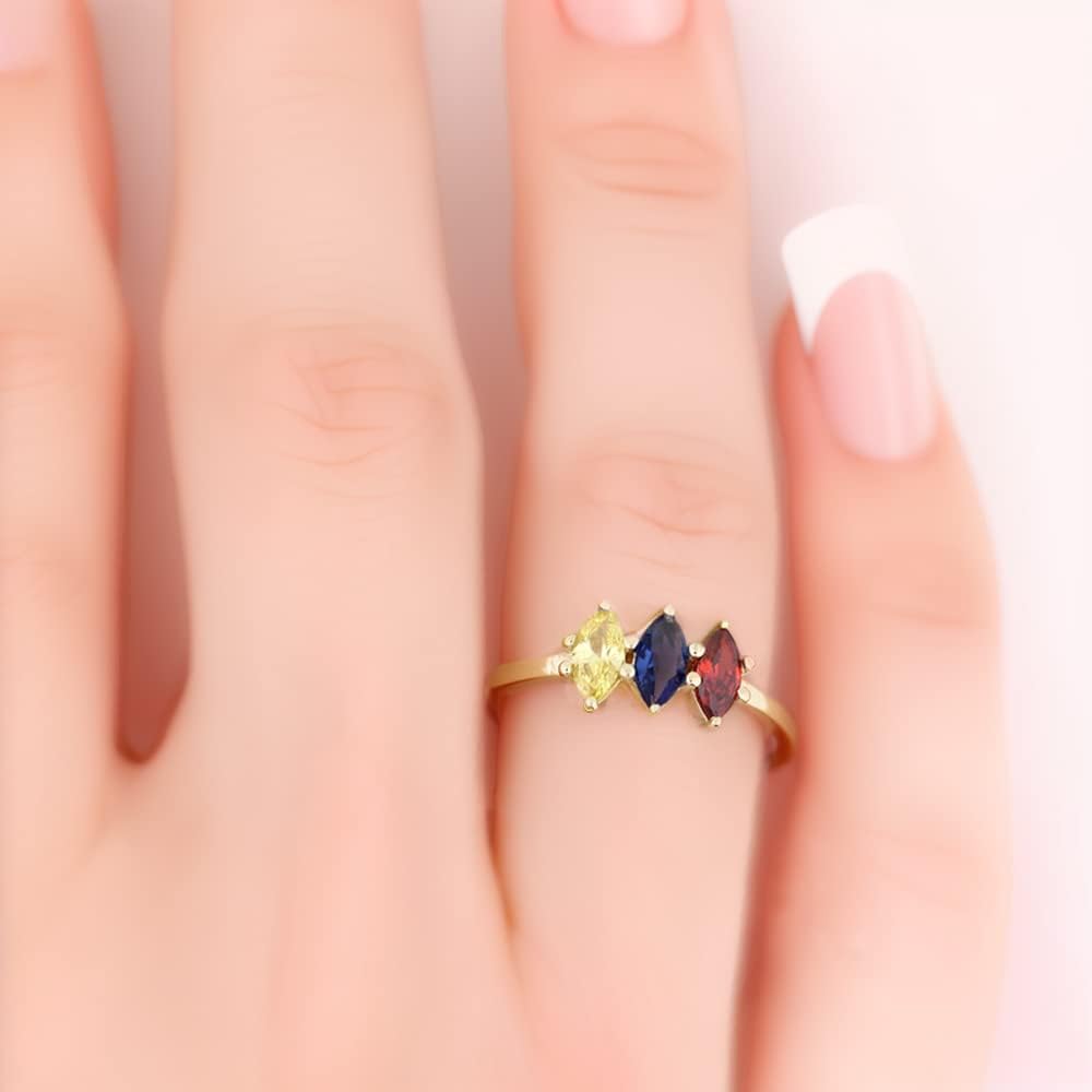 GNGJewel Family Mother's Ring 2 to 5 Marquise Birthstones, Solid 10k Yellow Gold