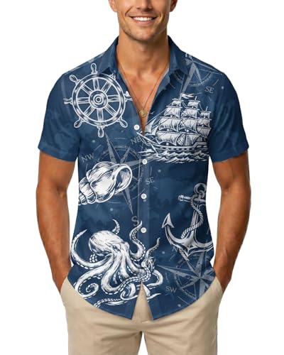 Image of 99TIMORO Tropical Printed Men's Hawaiian Shirts Short Sleeve Top | Culture Character Button Down Shirt Lightweight Breathable Beach Vacation Business Casual Summer Gifts Classic Fit
