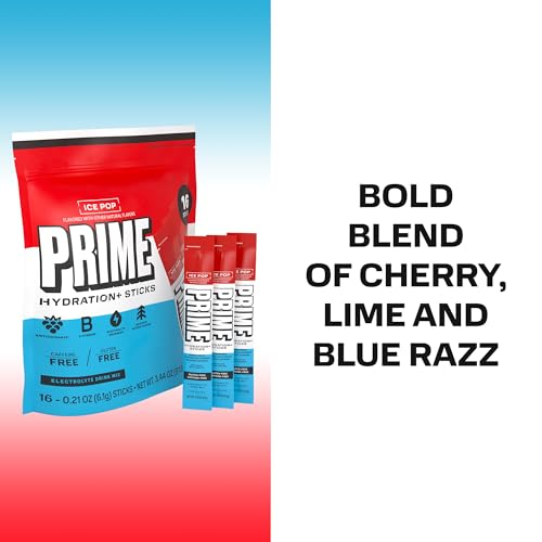 Image of PRIME HYDRATION+ Electrolyte Powder Sticks, Ice Pop, Sugar Free Hydration Drink Mix with Potassium, Magnesium & B Vitamins to Replenish Fluids, Caffeine Free, 16 Count