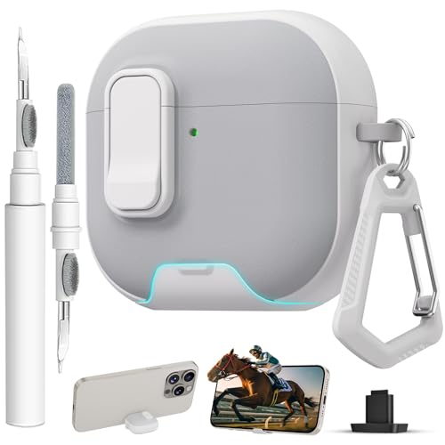 Image of for AirPods 4 Case with Lock,TPU Leather Texture Protective Durability Anti-Lost & Shockproof Protective Cover Accessories with Cleaning Kit in Keychain for Apple AirPods 4 Generation (White /Grey)