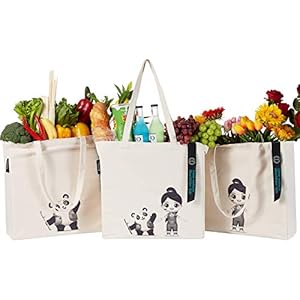 Boelley 3PCS Canvas Grocery Shopping Bags with Handles-Craft