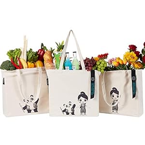 Canvas Shopping Bags Cloth Grocery Tote bags w/handle,Organic Cotton Washable-Eco Friendly Reusable Grocery Bags