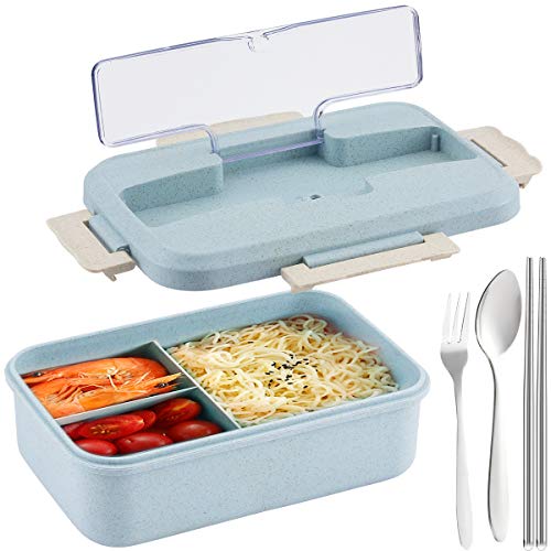 Madholly Bento Box Lonchera Lonchera Lonchera Caja de Desayuno Fiambrera con Pared divisoria Cuchara y Tenedor de Acero Inoxidable Gratis...