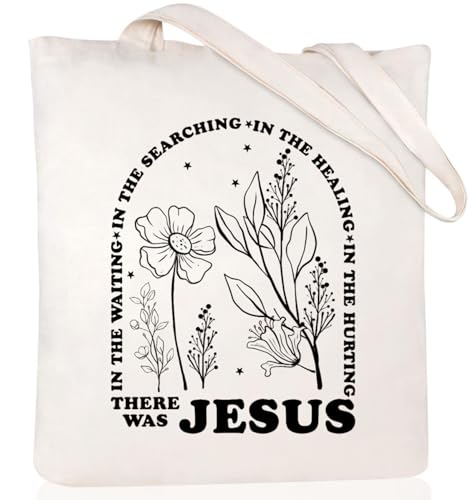 Andeiltech Bolsas de lona cristianas de lona para la Biblia, inspirada en la fe, para regalos de cumpleaños cristianos de iglesia, There Was Jesus, Talla única