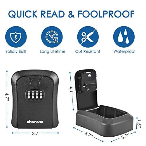 GIVERARE Key Lock Box, Wall Mount 4 Digits Combination Lockbox Outside, Waterproof Outdoor Key Hider for House Key, Resettable Safe Security Password Box with Mounting Kit-Black