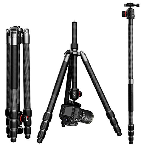 KINGJOY Carbon Fiber Tripod Monopod Kit, 70 inch Video Tripod with 360Â° Panoramic Ball Head, Max Load 40 lbs, Compact for DSLR Cameras Camcorders, A83+T21