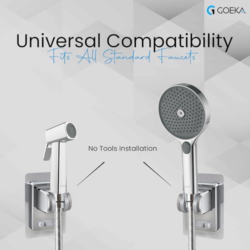 Image of GOEKA Self Adhesive Hand Shower Holder for Bathroom Wall | Durable ABS Body | Adjustable & Waterproof Wall Mount Shower Head Hook | No Drill Mop /Broom Holder for Kitchen & Bathroom (Silver)