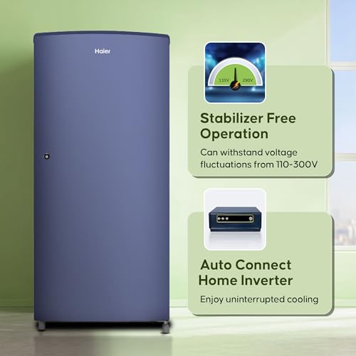 Image of Haier 185L 2 Star Direct Cool Single Door Refrigerator | Toughened Glass Shelves | Large Veg Box | Fast Ice Making | Longer Cooling Retention | Easy Clean Back (HED-19TRB-N, Radish Blue)