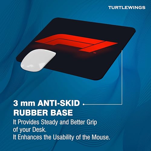 Image of TURTLEWINGS | Mousepad | Formula One F1 Race Car on Track Mousepad - 22x18 cm, 3mm Thick | Dynamic Print Non-Slip Rubber Base | Office, Study & Gaming Use | Premium Smooth Surface (F1 Logo)