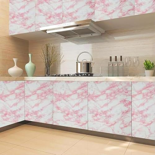 Image of Self Adhesive Marble Wallpaper Kitchen Oil Proof & Waterproof Wallpaper for Cabinet Makeover, Almirah, Plastic & Tabletop, Wardrobe (60x200cm) (Pink)