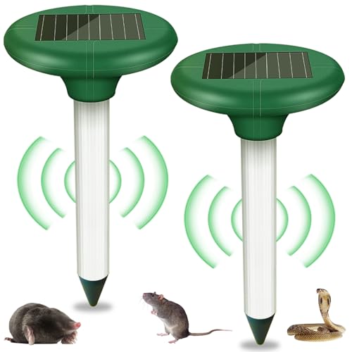 Lot de 2 répulsifs solaires anti-taupes : répulsif anti-campagnols solaire, étanche IP65, répulsif à ultrasons pour la répulsion, lutte contre les...