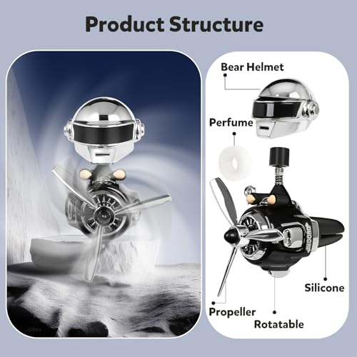 Image of Bear Pilot Car Fresheners Vent Clip Cute Teddy New Car Scent Automotive Air Fresheners Cartoon Air Outlet Aromatherapy Ornament Valentine's Gifts for Him Her Friends, Families (Silver)