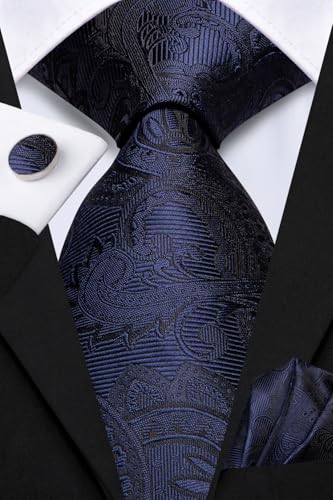 Image of Hi-Tie Mens Paisley Floral Striped Ties Set Silk Necktie and Lapel Pin for Men Pocket Square Cufflinks Set Business Wedding