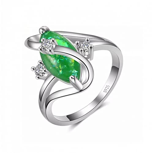 Bague en argent 925 véritable bague zircon cristal vert ondulé femme