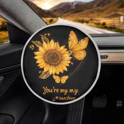 Image of Sunflower Butterfly Car Steering Wheel Sun Shade Cover Fashion Design Sun Shade for UV Protection Car Interior Accessories Sun Protection Universal Steering Wheel Shield
