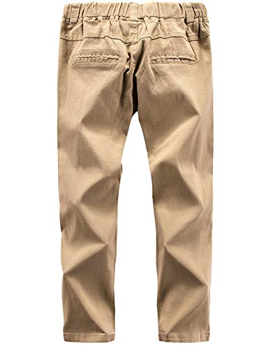 Boys‘ Solid Color Elastic Waist Cotton Uniform Pants with Embroidery for Kids School & Play2