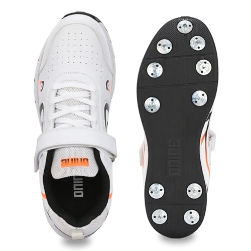 Image of DNINE Classic Men Bowling Spikes Cricket Shoes White /Orange & White /Blue
