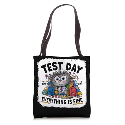 Test Day Funny Stressed Cat Teacher Student Kids Testing Day Tote Bag