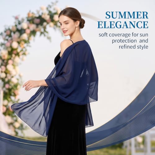 AJNZAU Châle Mariage Élégant, Foulard Léger En Mousseline Bleu Marin 175X70Cm, Parfait Pour Robes De Mariée, Tenues De Soirée, Mariages D'Été – vue 4