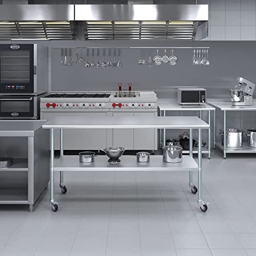 Image of AmGood 72 inch Long x 36 inch Deep Stainless Steel Table with Casters