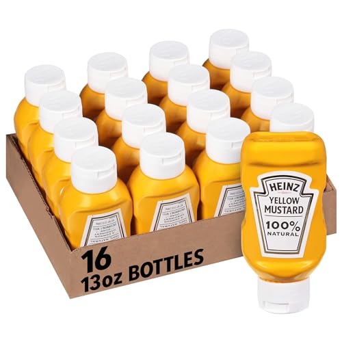 Image of Heinz 100% Natural Yellow Mustard (Forever Full, Inverted, No Seal to Peel, 16 ct Casepack, 13 oz Bottles)
