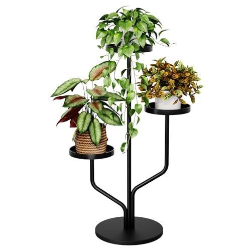 Bamworld Blumenständer Metall 3 Ebenen – Moderner Pflanzenständer für Innen & Balkon, stabiles Pflanzenregal als dekorativer Blumenhocker, vielseitige Blumentreppe Schwarz